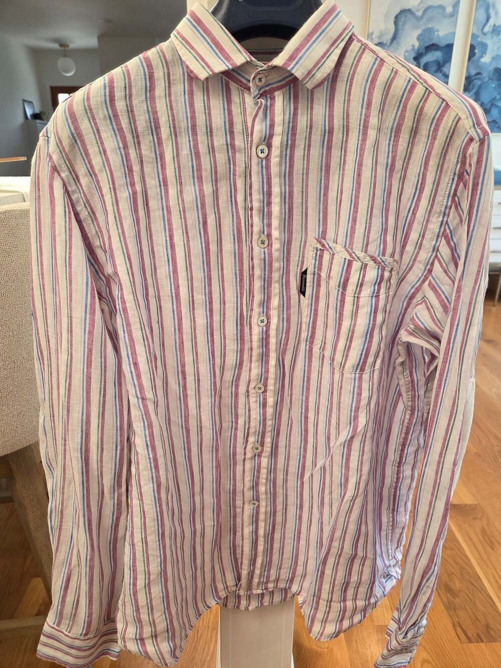 Faconnable Club 100% Linen Multicolored Striped Casual Button-Down Shirt (L)